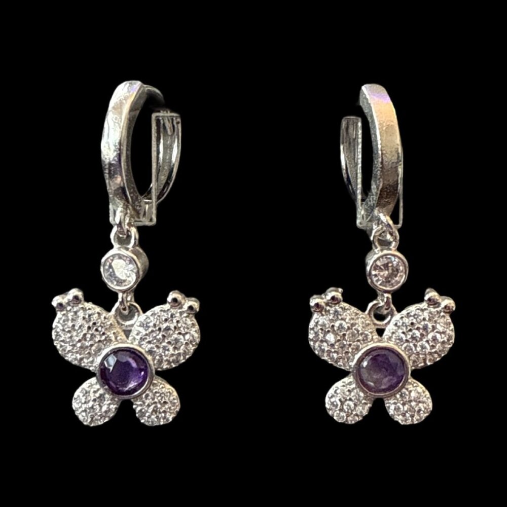 Women’s Earrings Butterfly Purple Amethyst Hook Jewelry Fashion Accessories NEW
